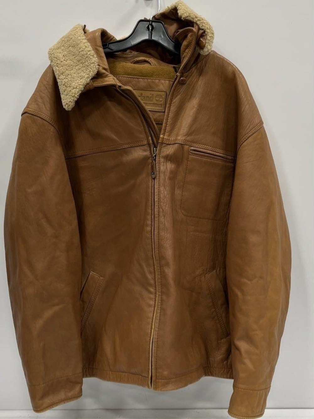 VINTAGE TIMBERLAND LAMBSKIN LEATHER JACKET XL REAL FUR REAL WOOL REAL LEATHER !